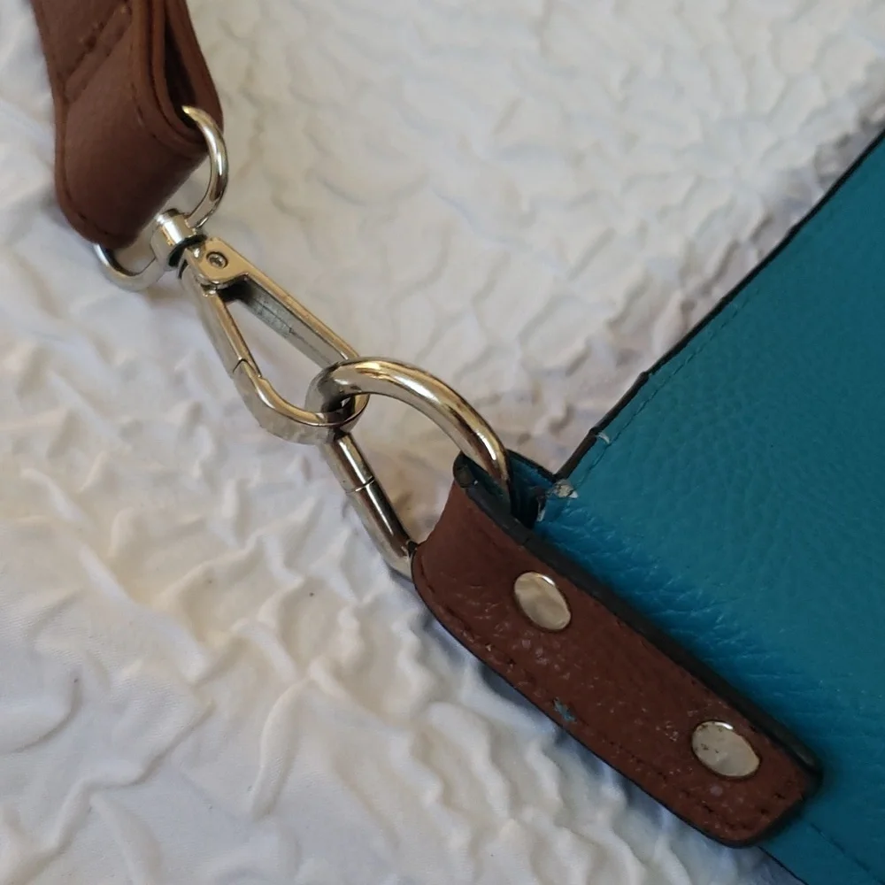Turquoise & Brown Convertible Pebble Faux Leather Hobo Shoulder Bag, 16